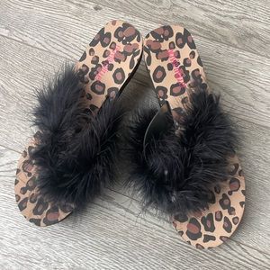 Olivia Miller cheetah thong heel sandals. Flirty and fun